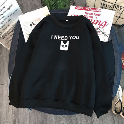 

Autumn Winter 2019 New Round Neck Thick Sweatshirts Long-sleeved Cat Eye Letter Pattern Cothes Women & Couples