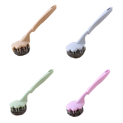 

Long Handle Flower Steel Wire Ball Brush Dishwashing Pot Cleaning Tool Kitchen Cutlery Cleaner