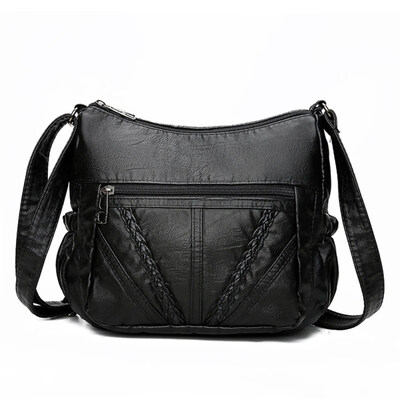

Woman Leisure Faux Leather Braided Large Capacity Zipper Crossbody Shoulder Bag
