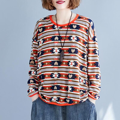 

Women Loose Sweatshirt Pullovers Printed Long Sleeves Drop Shoulder Oversized Plus Size Vintage Hoodies Casual Tops