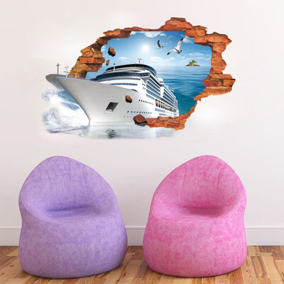 

Sunset Wall Sticker 3D Broken Scenery Seascape Island Trees Household Adornment Remove Wall Stickers For Home Decoration
