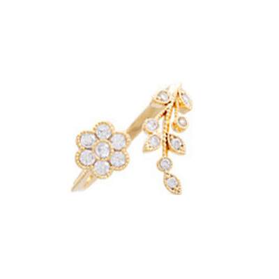 

Nice Fashion Elegant Women Jewelry FLower Leaves Open Ring Diamond Finger Ring Gifts