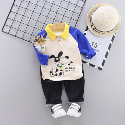 

Spring Autumn Casual Baby Long Sleeve Cartoon Printing Top And Trousers Kids Two-piece Outfit Set