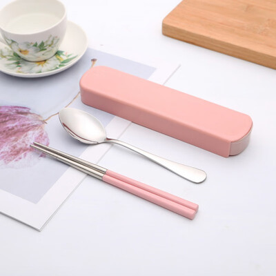 

Portable two-piece creative tableware Stainless steel cutlery European style Solid color tableware