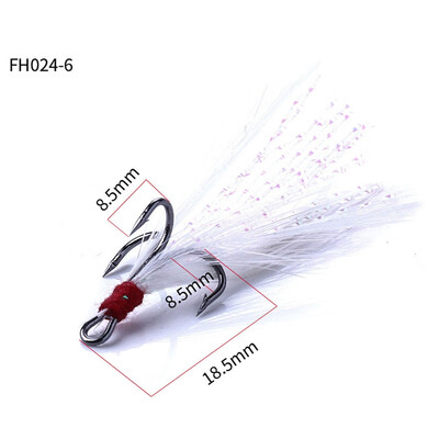 

20pcsbox Fishing Treble Hooks With White Feather High Carbon Steel Feathered Fishhooks Freshwater Fishing