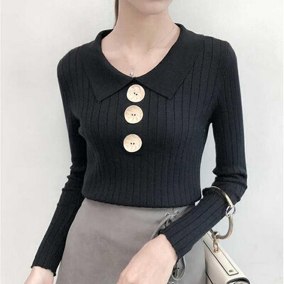 

women sweater autumn turn-down collar long sleeve winter clothes Korean style 2019 new knitted casual solid elegant Pullover