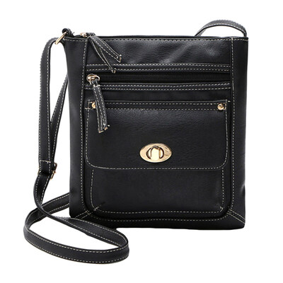 

Women Multilayer Zipper Twist Lock Faux Leather Square Crossbody Shoulder Bag