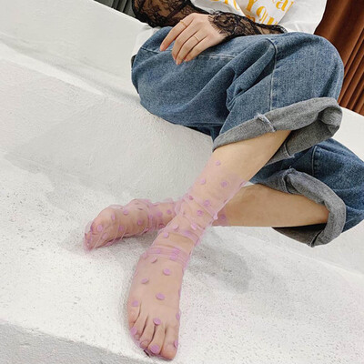 

Women Fashion Summer Polka Dot Fishnet Long Socks Lady Mesh Lace Short Socks
