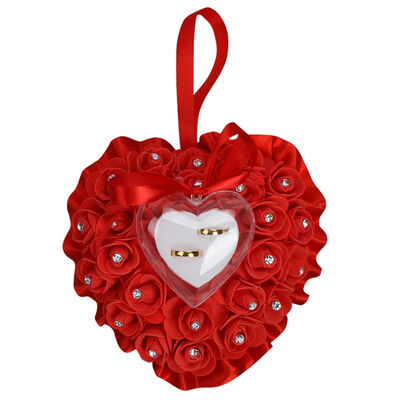 

Simulation Foam Multcolor Rose Flower Pillow Ring with Romantic Heart Shape Wedding Box Jewelry Gift Box Wedding Party Supplies