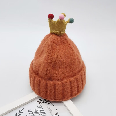 

Boys Girls Cute Autumn Winter Warm Kids Baby Crown Design Hats Wool Hemming Caps