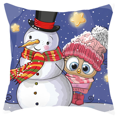 

Tailored Merry Christmas Cartoon Animals Pillowcase Sofa Pad Set Home Decoration 18x18 In