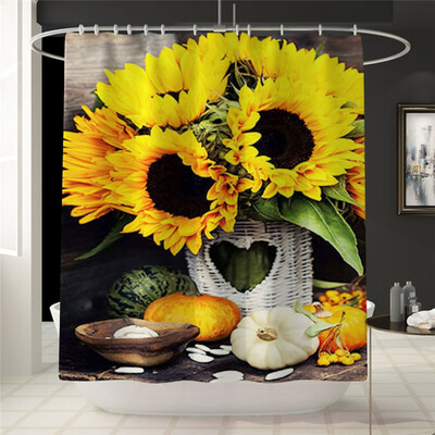 

New Bathroom Shower Curtain Sunflowers Durable Waterproof Fabric Bathroom Curtain