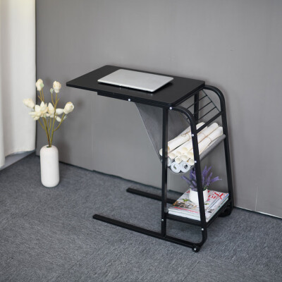 

Gobestart C-Shape Snack Table Bedside Computer Desk with Storage Basket