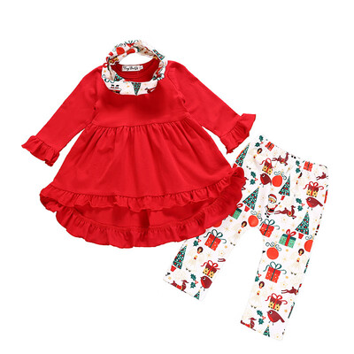 

Autumn Toddler Girl Clothes Baby Girl Christmas Clothes Cotton Long Sleeve T-shirt Dress Cartoon Print Trousers Scarf Outerwear