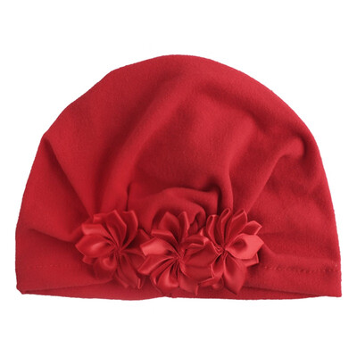 

Hot Sale Summer New Sweet Baby Girl Hat Comfortable Breathable Solid Color With Flower Candy Color Baby Turban Elastic Cap