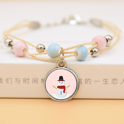 

Fashion Time Gem Christmas Tree Elk Snowman Pendent Bracelet For Childrens