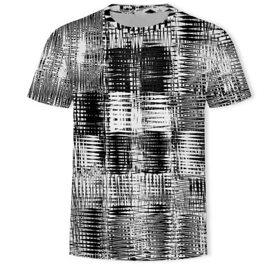 

Summer Men Casual Round Neck Short Sleeve 3D Geometric Grid Printed T-shirt Tops