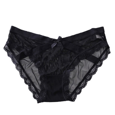 

New Thin Sexy Transparent Mesh Lace Bow Briefs Fashion Sexy Mid Rise Quick Dry Women Panties 2019