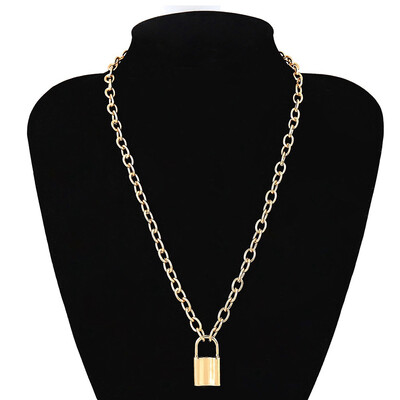 

Men Women Retro Exaggerated Punk Shackles Link Chain Lock Simple Geometric Personality Hip Hop 18K Gold Plated Chain Necklace