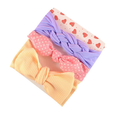 

3Pcs Toddler Girls Cute Headwears Infant Bowknot Print Design Hairband Headwear Hair Newborn All Seasons Accessories 0-6Y