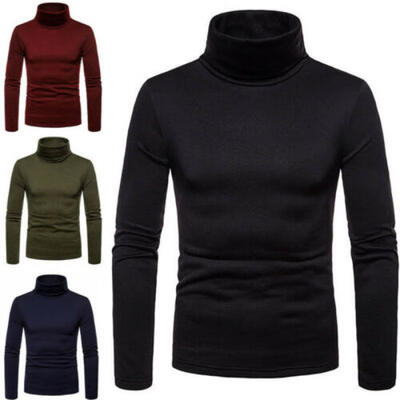 

Mens Solid Thermal Cotton Turtle Neck Turtleneck Sweaters Stretch T-Shirt Tops