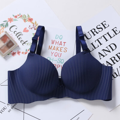 

Sexy Seamless Women Bras Rimless Gathered Adjustable Wireless Bras Striped Print Push Up Women Underwear Padded Bra