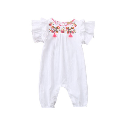 

Summer Casual Fashion Jumpsuits Baby Girl Short Sleeve Embroidered Rompers Kids Toddler Bodysuits