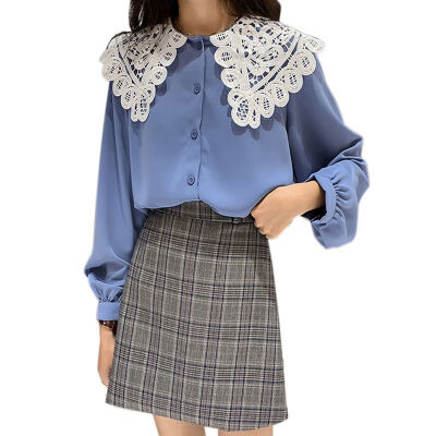 

Women O Neck Long Sleeve Chiffon Blouse Ladies Fashion Elegant Blouses Women Lace Patchwork Blouse Shirt Casual Women Tops