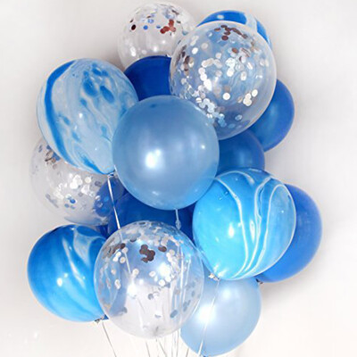 

Blue Marble Silver Confetti Helium Balloons 20PCS 1st Boy Birthday Baby Shower