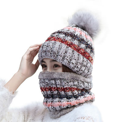 

Winter Knitted Hats Stylish Soft Stretchy Ski Face Mask Cold Weather Thick Beanie Hats Scarf Sets
