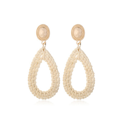 

Natural Rattan Knit Water Drop Handmade Metal Earrings Gold Plated For Women