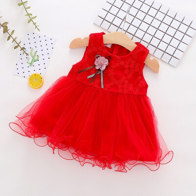 

Sleeveless Flower Girl Dress Summer Mesh Princess Dress Kids Dress For Girls 0-24M Lace Wedding Dress