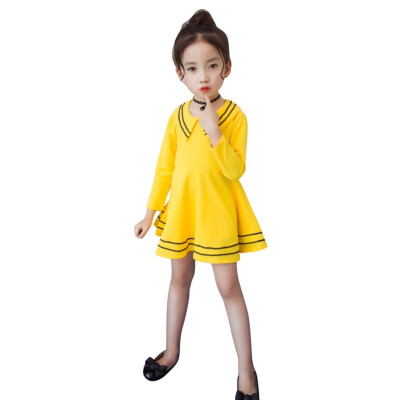 

3-12Y Baby Girls Princess Dresses Striped Print Long Sleeve Dress Autumn Casual Kids Toddler Children\s Clothing