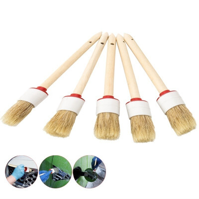 

5 Pcs Soft Car Detailing Brushes for Cleaning Dash Trim Seats Wheels Wood Handle