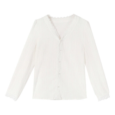 

Office Lady Womens Lace Tops&Blouses Elegant Ladies Lace V-Neck Long Sleeve Shirt Autumn Dames Blouse grace blusa feminina