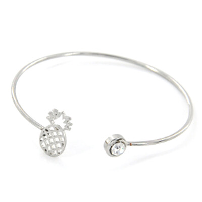

2019 Women Cute Pineapple Fruit Rhinestone Open Bangle Bracelet Jewelry For Gift