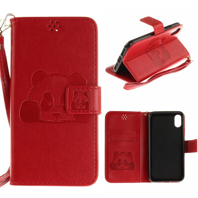 

MOONCASE Apple Iphone X Embossed Panda Lanyard Holster - Red