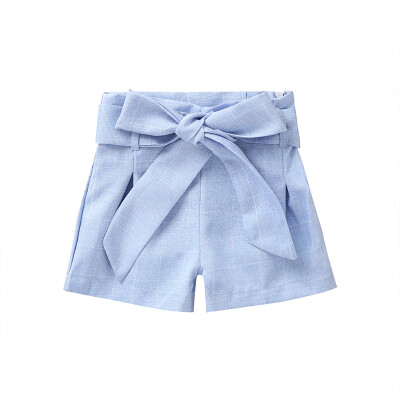 

Summer Baby Girls Plaid Print Short Pants With Waist Belt Trousers Kids Knee Length Casual Shorts