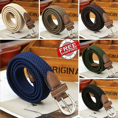 

Mens Stretch Braided Elastic Woven Canvas Buckle Belt Waistband Waist Straps