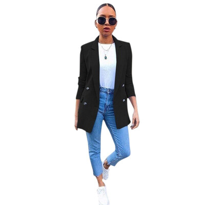 

Fashion Women Blazer Candy Color Mid-long Suit Jacket One Button Long Sleeve Loose Cardigan