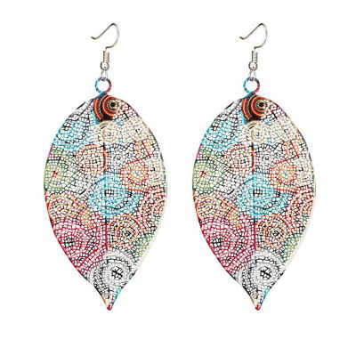 

Women Girls Multicolor Hollow Printing Leaf Dangle Earrings Leaves Drop Ethnic Ear Stud Pin Jewelry Gift