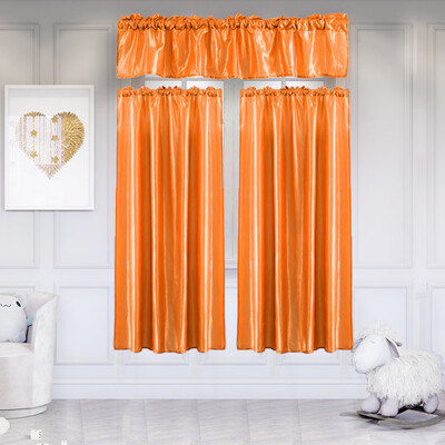 

Gobestart 3Pcs Pure Color Kitchen Home Curtain With Swag Tier Window Curtain Set