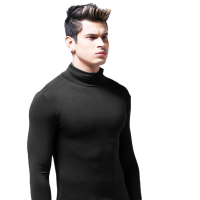

Fashion Mens T shirt 4 Basic colors Long Sleeve Slim T-shirt Young men Turtle Neck Autumn Casual Slim Elastic Soft Tops Tee