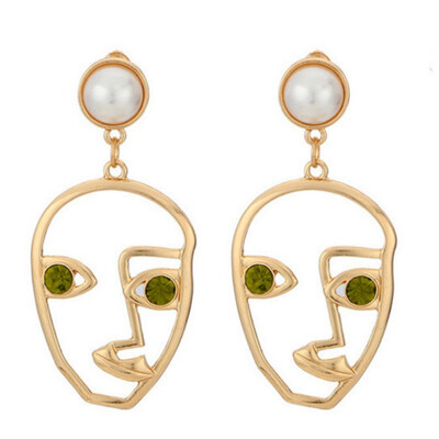 

Novely GIrls Exaggerated Personality Fun Funny Abstract Face Imitation Pearl Hollow Earrings