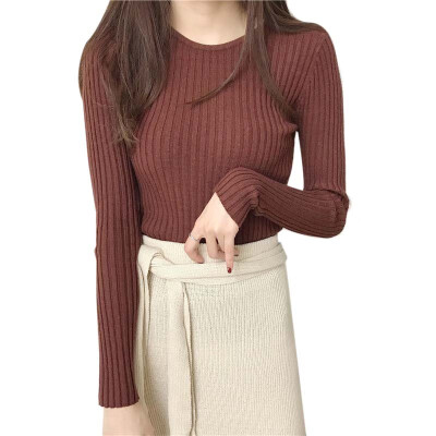 

Women Sweater Knit o-neck Pullovers Autumn Basic Female Sweaters Pullover Slim Fit Simple Solid Color Korean style Fashion top