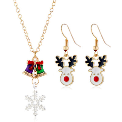 

3PcsSet Christmas Bell Pendant Necklace Elk Dangle Earrings For Women Girls Xmas Jewelry Gifts