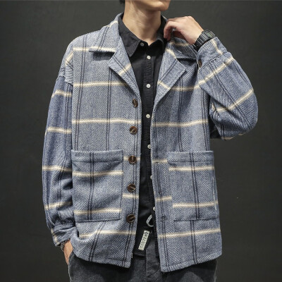 

Toponeto Mens New Winter Style Retro Checked Blouse Large Checked Sweater Coat Blouse