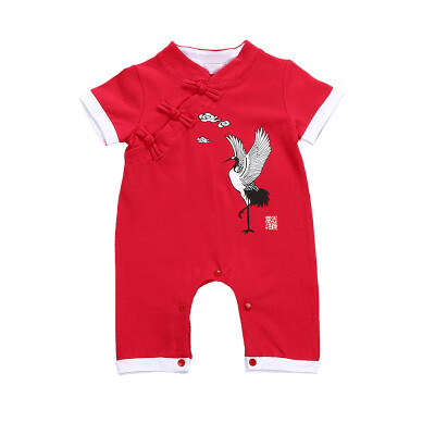 

Baby romper chinese style short-sleeved auspicious cranes jumpsuit cotton festive romper for 12-18M