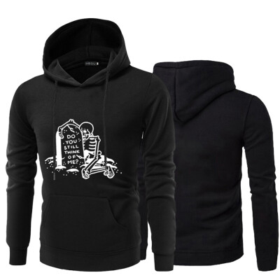 

New Men Halloween Hoodie Casual Long Sleeve Skull Printed Hooded Sweatshirts Funny Hoodie Black Pullover Hoodie Coats