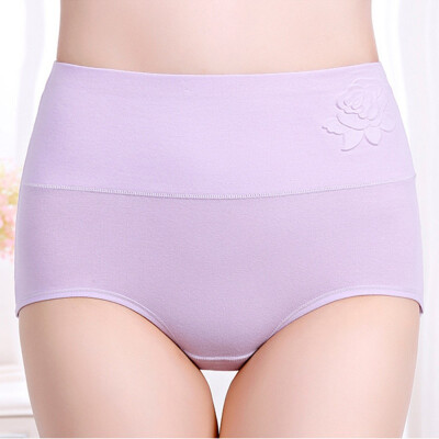 

Womens Panties Cotton High Waist Postpartum Hips Large Size Briefs Solid Color Embossed Breathable Briefs